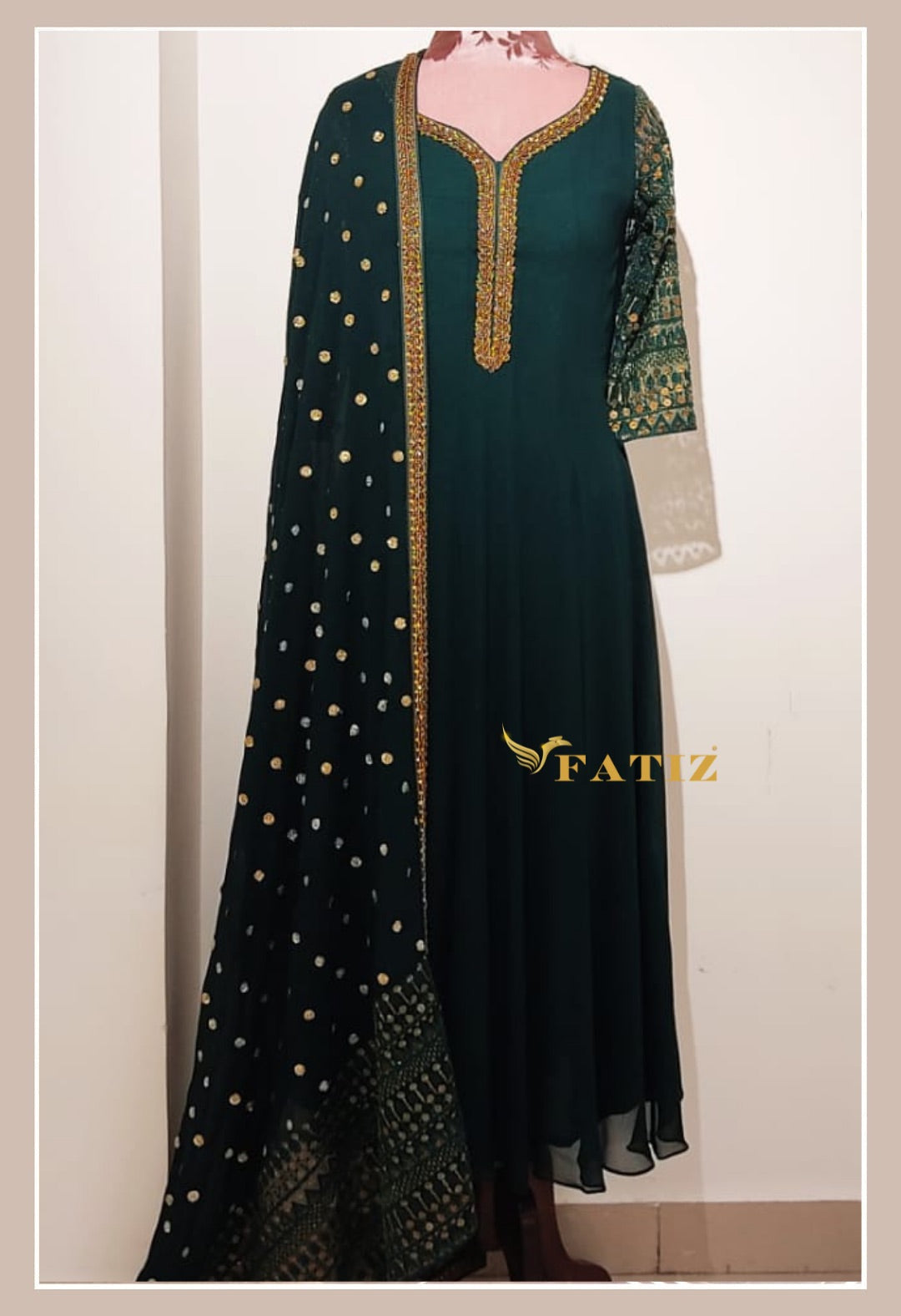 slim fit dress slacks Premium Bottle Green Anarkali Suit Set with Dupatta – Jaipur Kurta main image 1