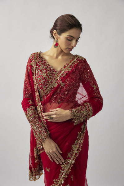 ROOYI SAREE - CHILLIE RED