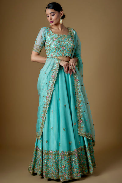 ROOYI LEHENGA - TURQUOISE BLUE