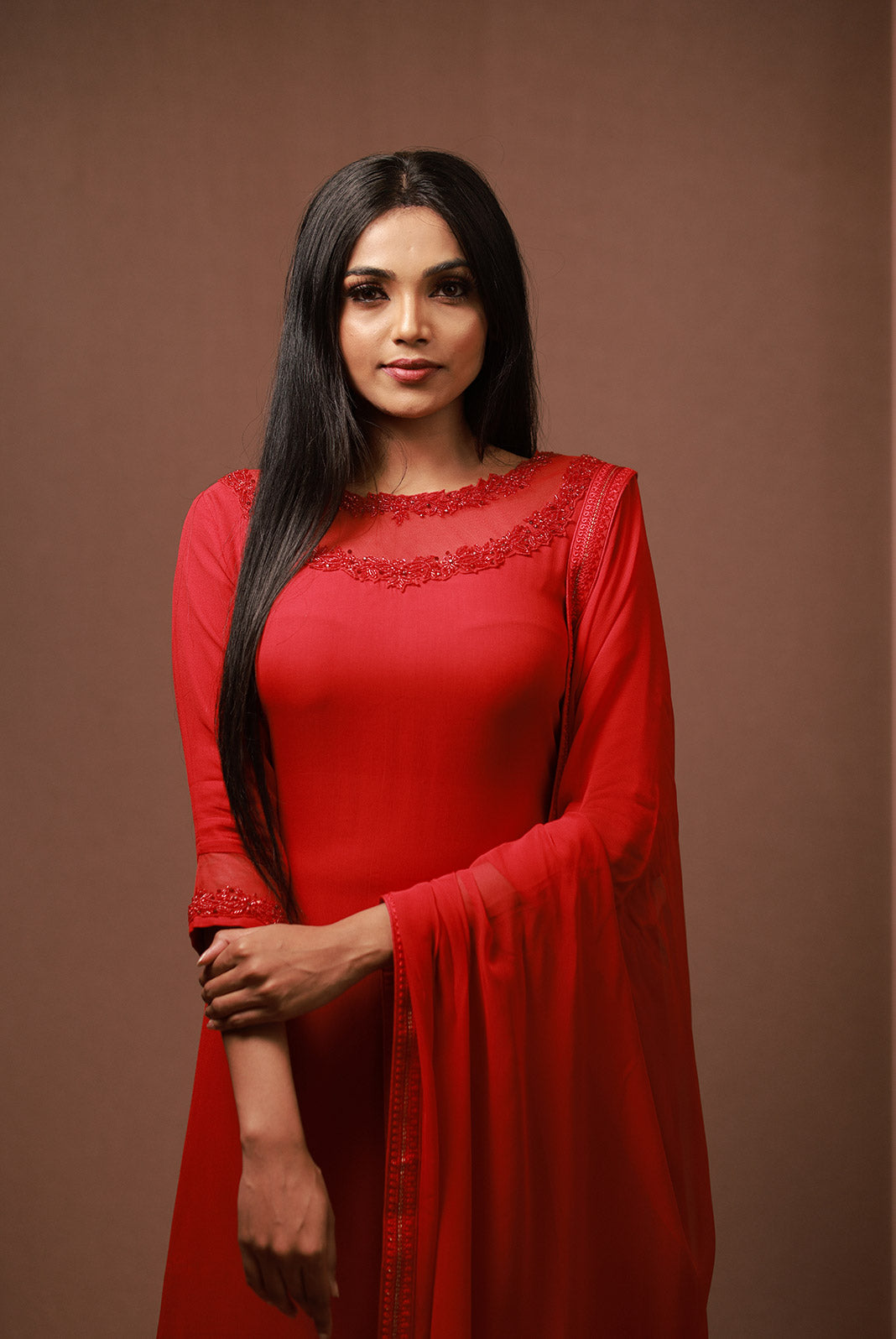 Tania - Red Georgette Suit