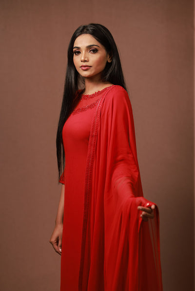 Tania - Red Georgette Suit