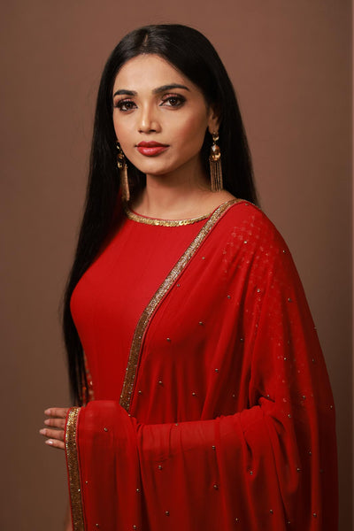 Methi - Red Anarkali Suit