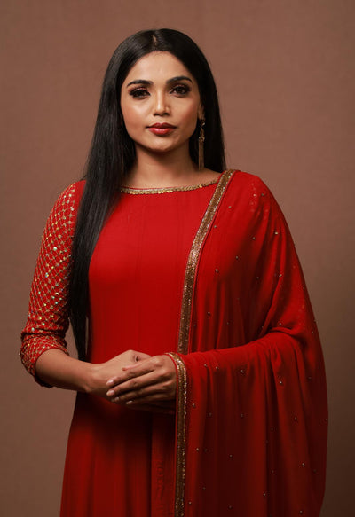Methi - Red Anarkali Suit
