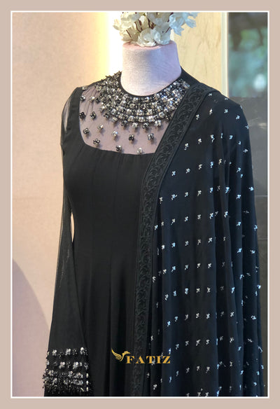 Saba - Steel Black Anarkali Suit