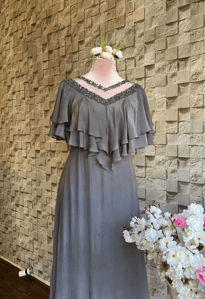 Tulip Cape Gown - Stone Grey