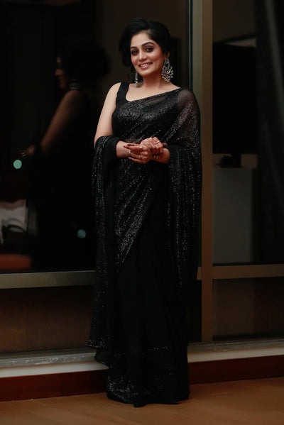 Amoli - Black Sequins Saree