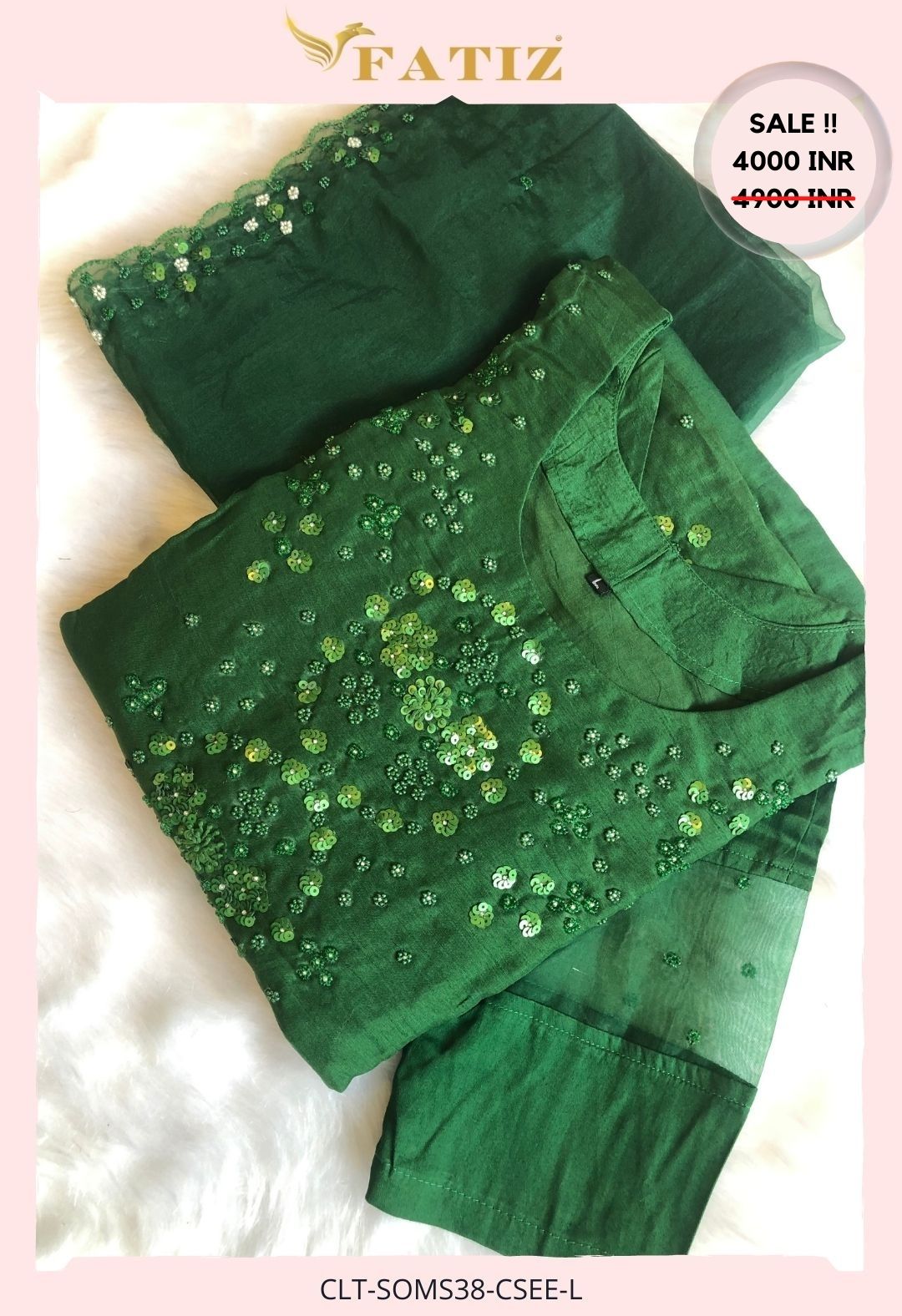 MAVYA DARK GREEN - L - KURTA-BOTTOM-DUPATTA