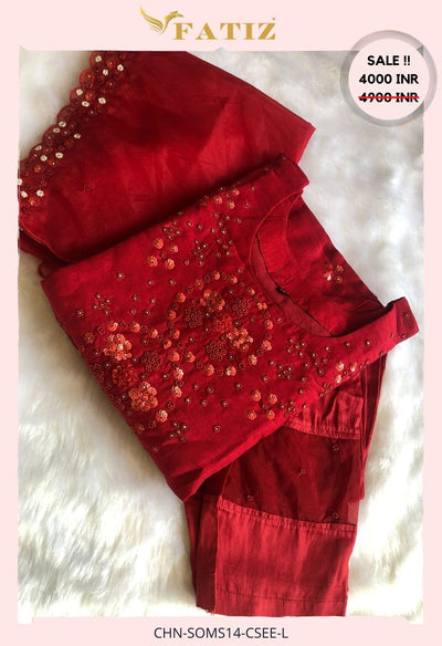 MAVYA RED- L - KURTA BOTTOM DUPATTA