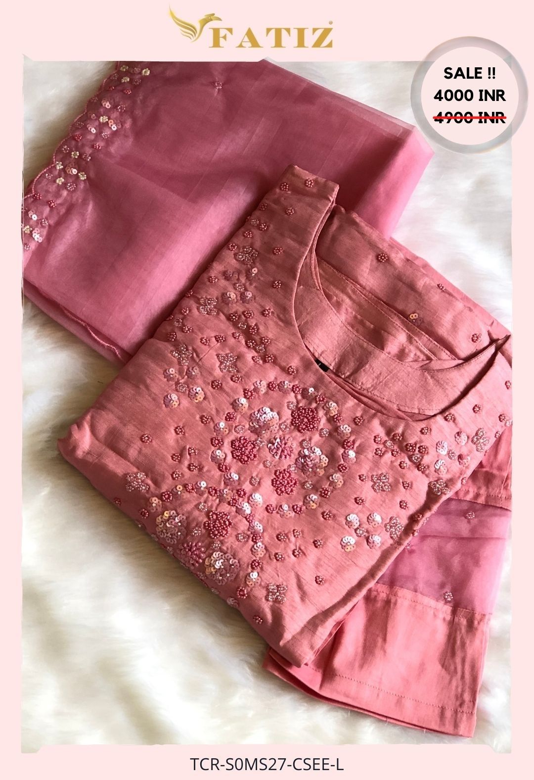 MAVYA PINK - L - KURTA BOTTOM DUPATTA