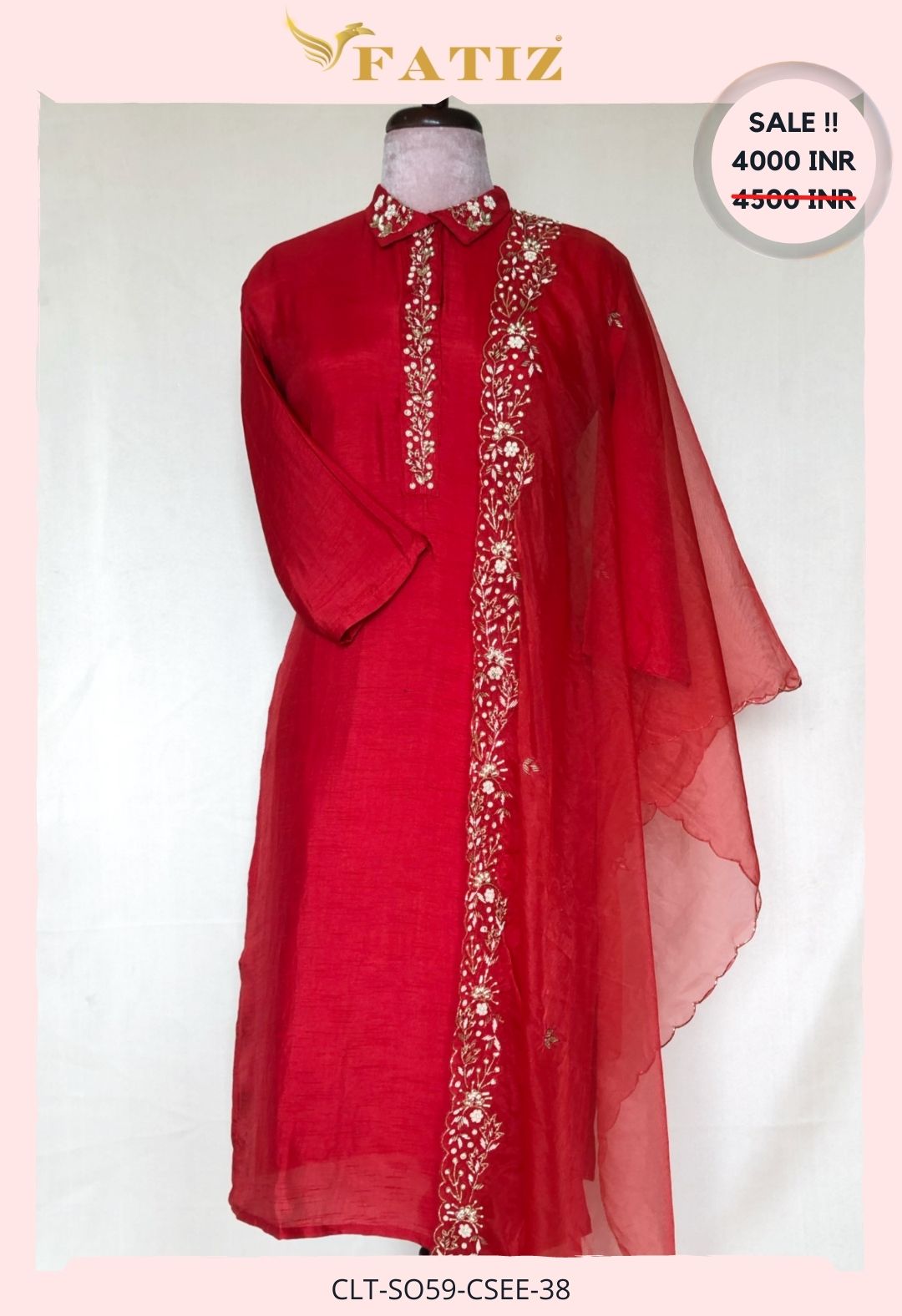 RED- L - KURTA DUPATTA