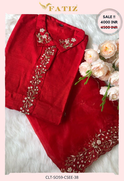 RED- L - KURTA DUPATTA