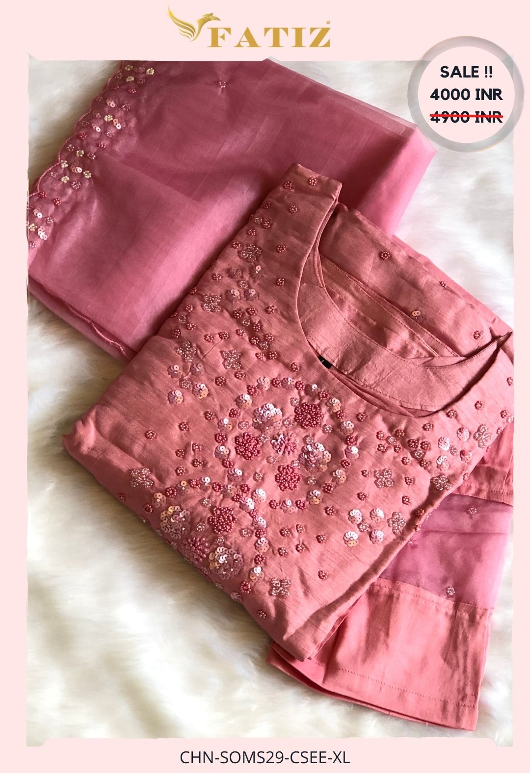 MAVYA PINK - XL - KURTA BOTTOM DUPATTA