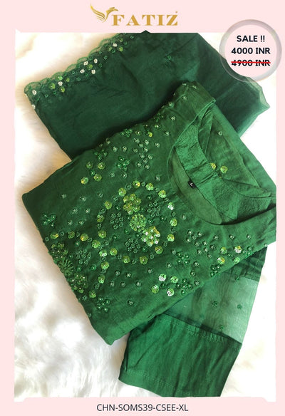 MAVYA DARK GREEN - XL- KURTA-BOTTOM-DUPATTA