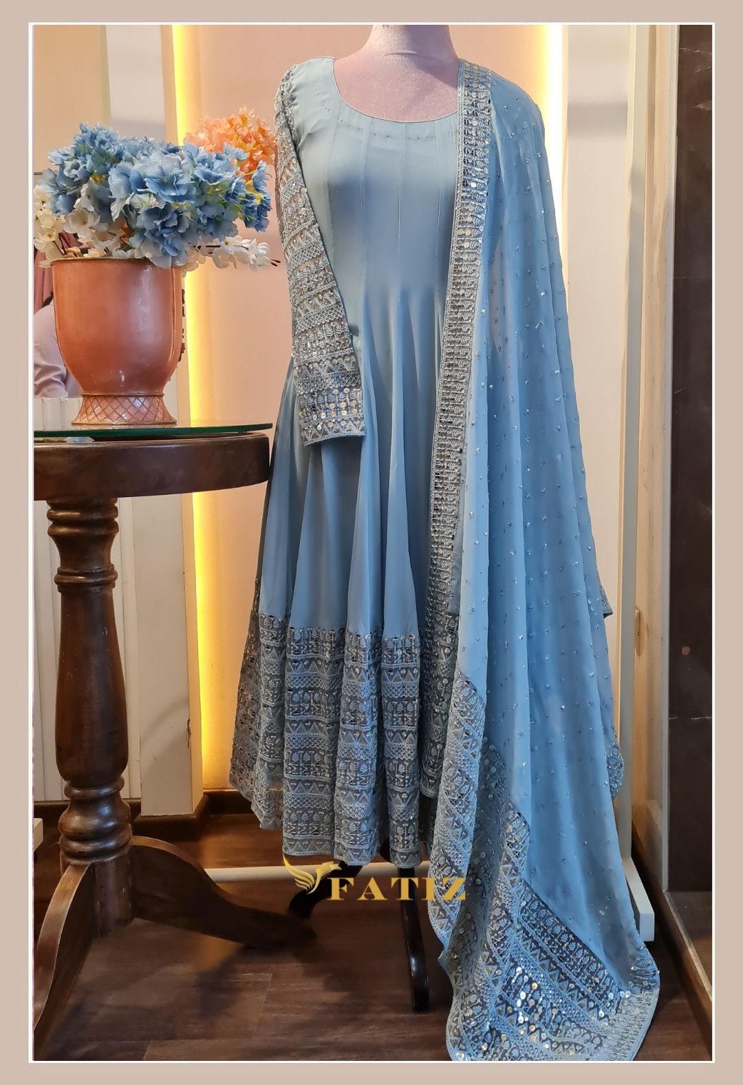 MEIRA HEAVY ANARKALI - ICE BLUE