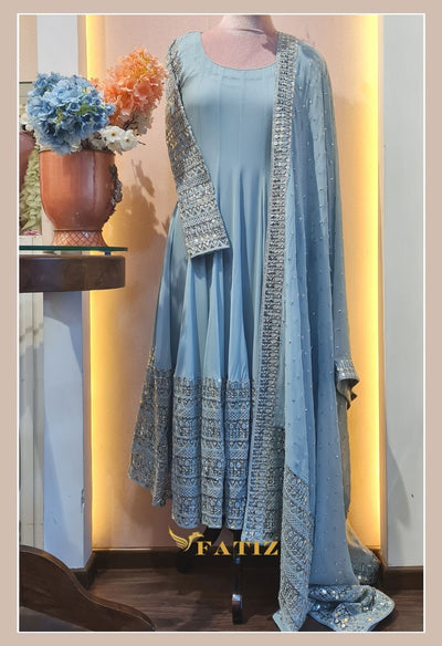 MEIRA HEAVY ANARKALI - ICE BLUE