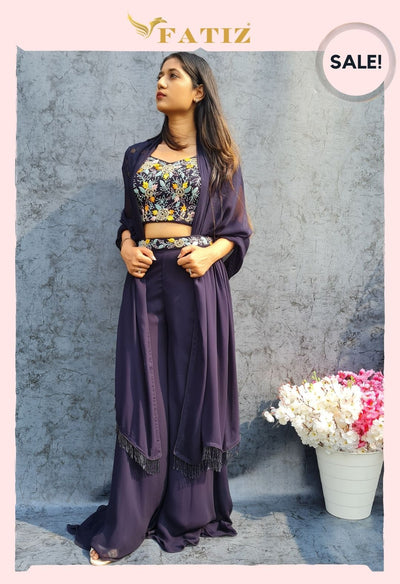 Posies- Crop Top, Palazzo and Dupatta